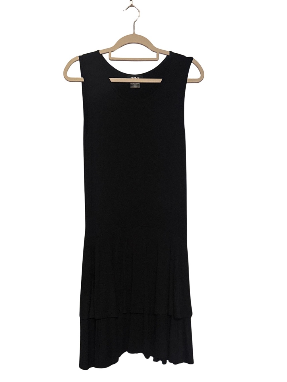 DKNY Black Sleeveless Ruffled Drop Waist Hem Dress Size M